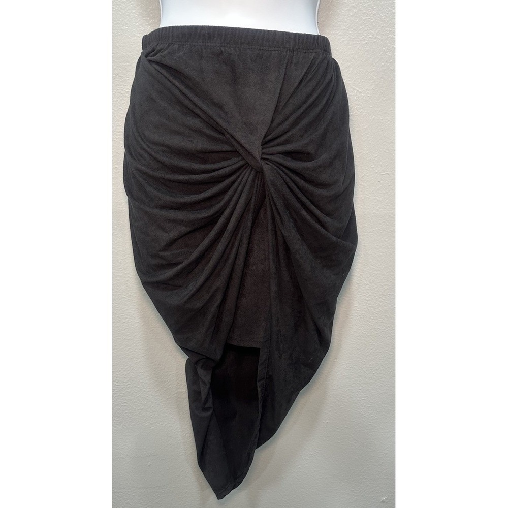 Stella Luce Skirt Women's Size Small Black Fitted Faux Suede Midi Front Crossed